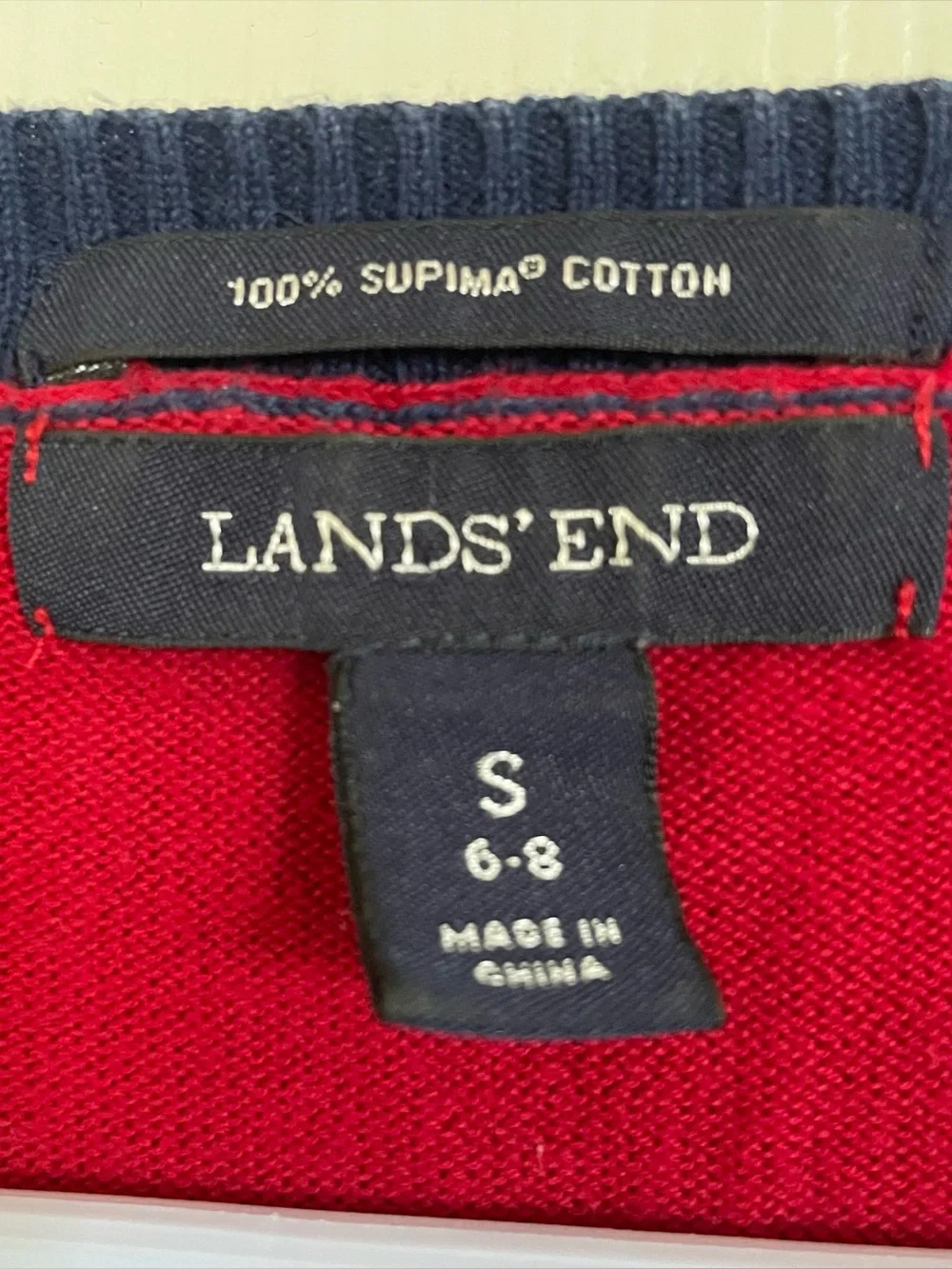 Lands End Red Navy Blue Nautical Cardigan size S 100% Cotton - Picture 6 of 13